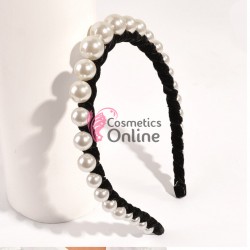 Bentita pentru par cu perle Cod W020 Albe si decor cu catifea